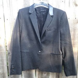 Zara Dark Gray Blazer with Faux Leather Collar